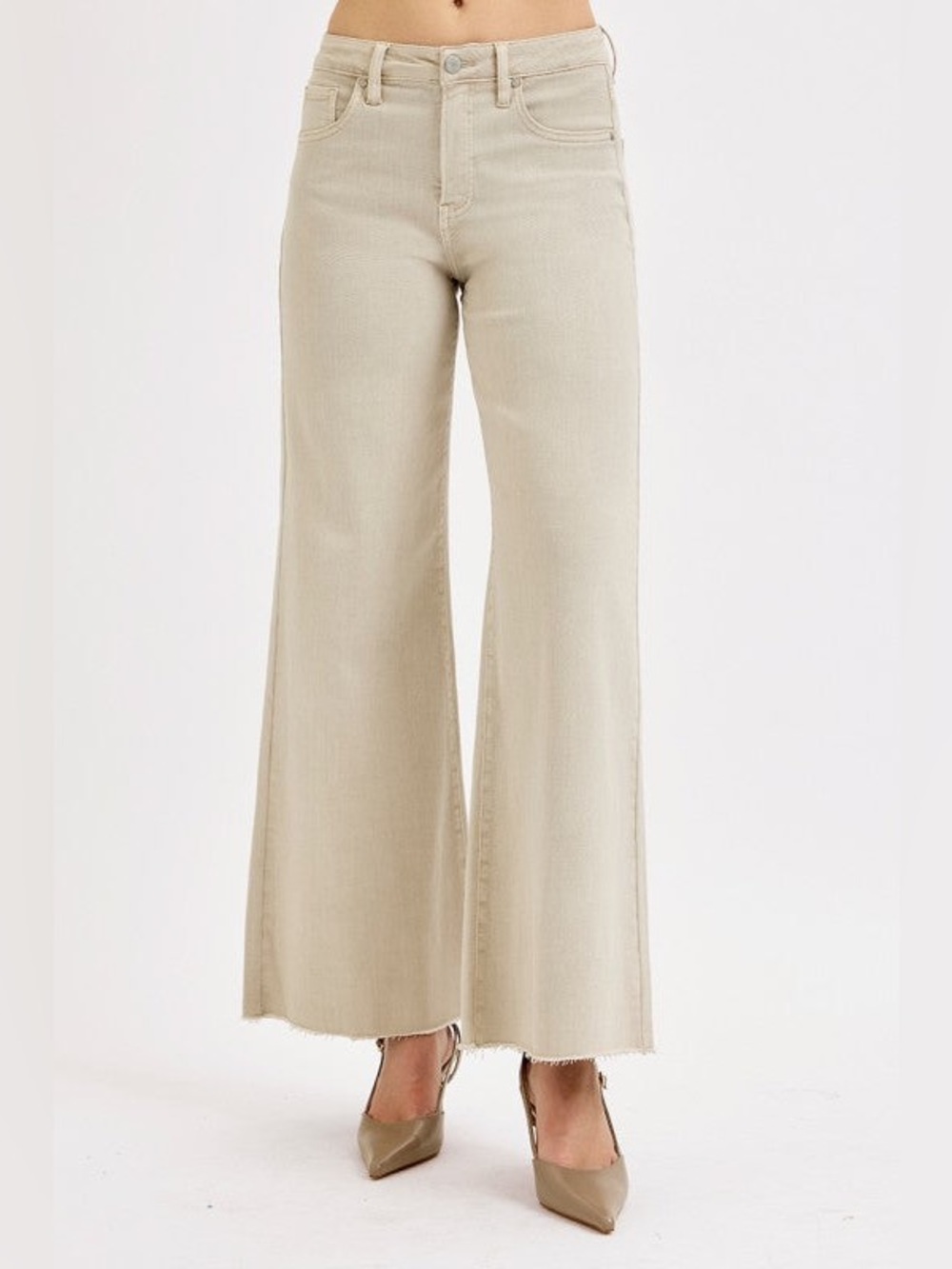Risen Jeans Tummy Control Wide Leg Palazzo Jeans-Almond